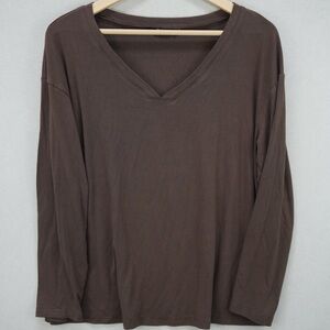 Brown V-Neck Long Sleeve Top